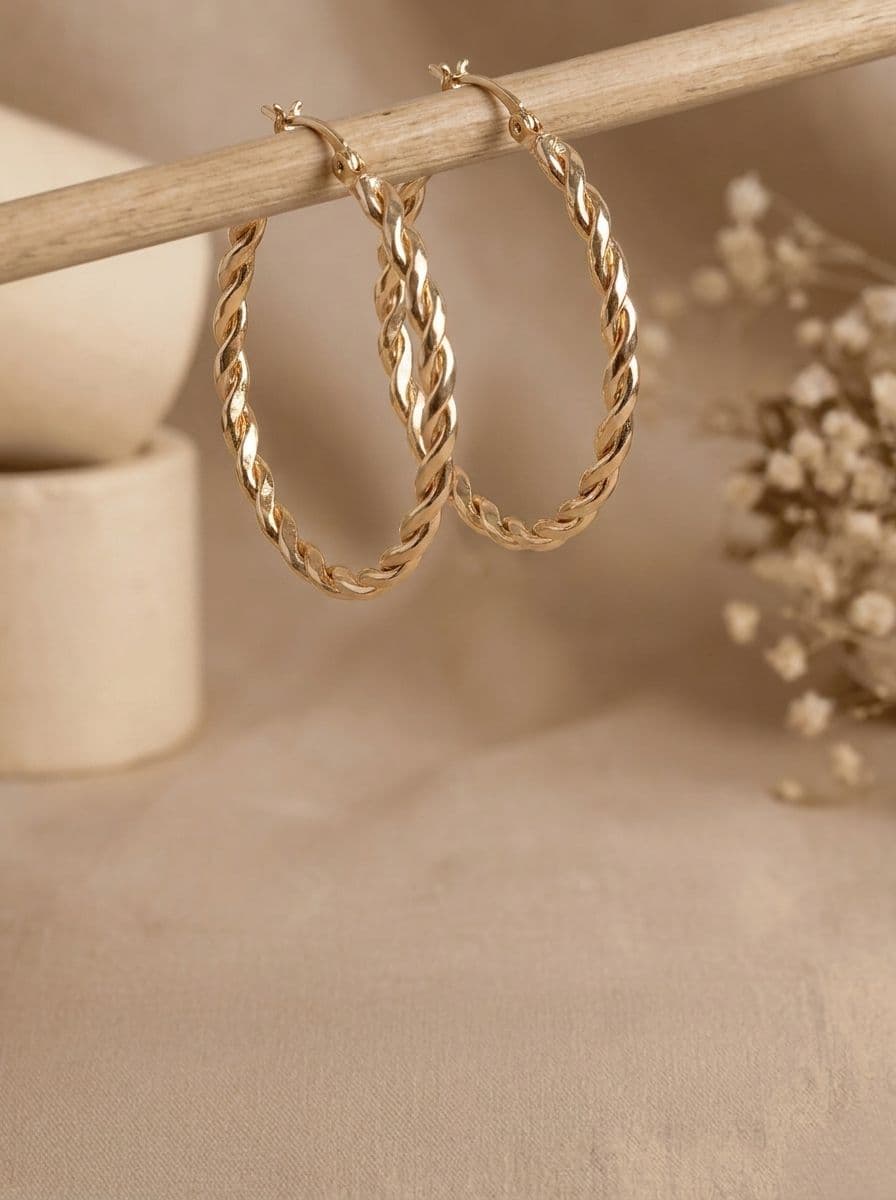 Gold Plated Twisted Hoop Earrings: Unique Paradiso Glitz for Girls & Women