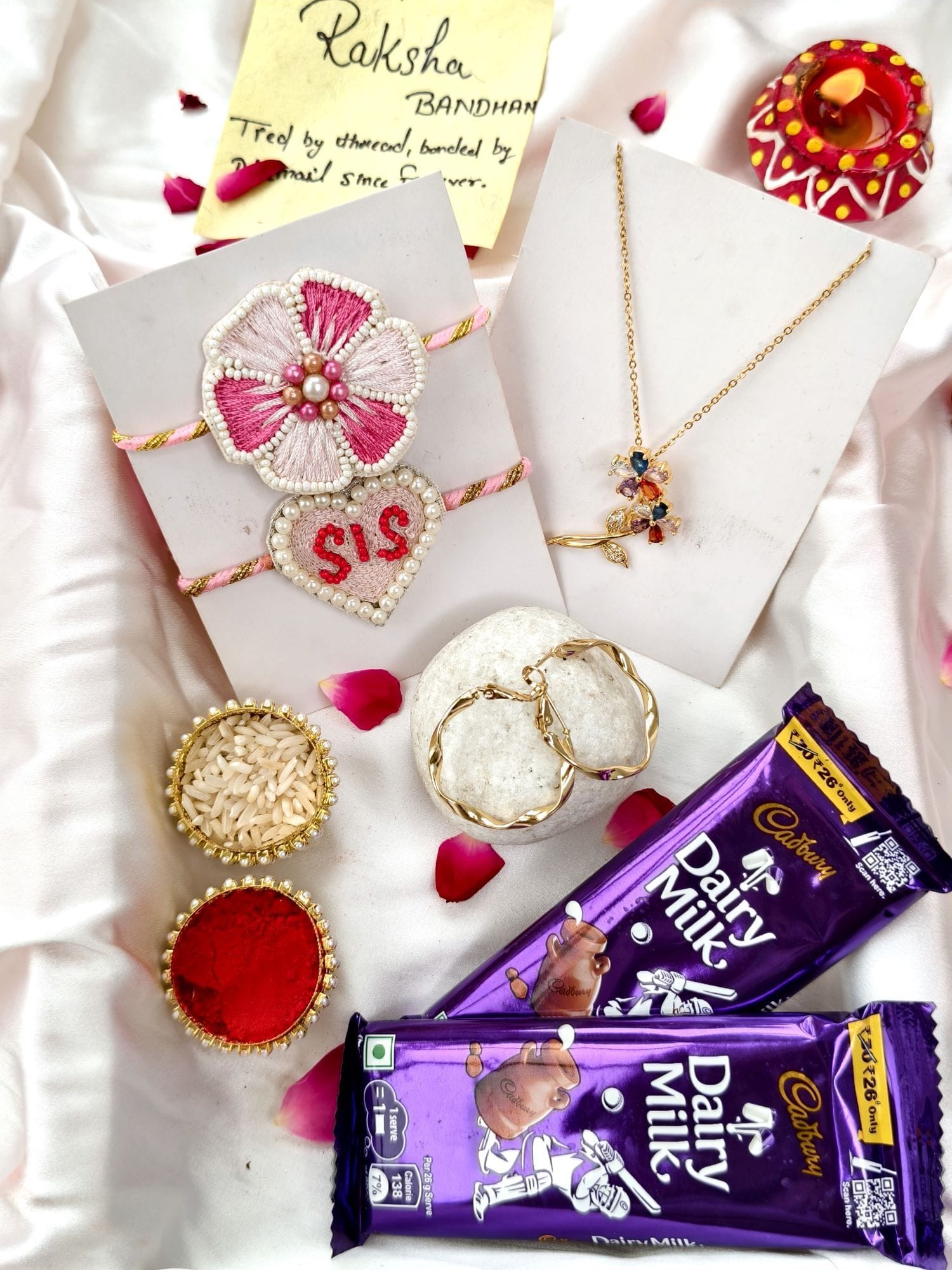 Cute Sis Pink Flower Rakhi Hamper with Earrings
