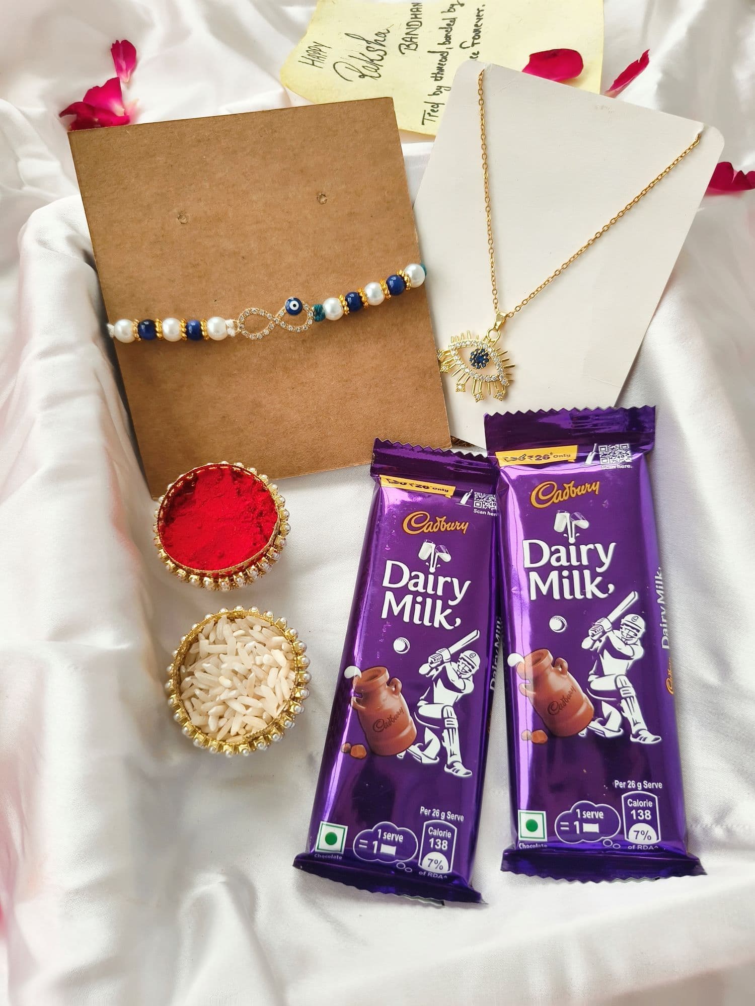 Handmade Evil Eye Rakhi Hamper with Chocolate