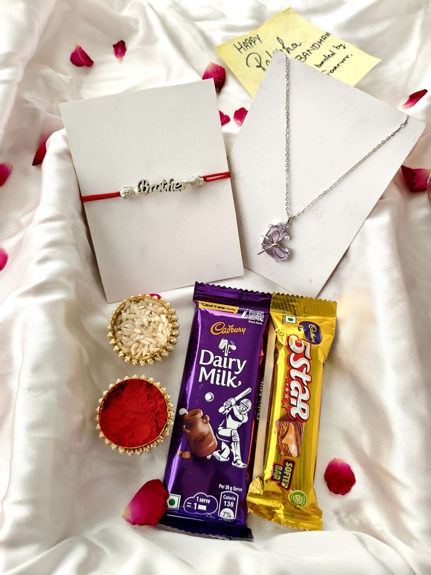 Handmade Rakhi Hamper with Silver Pendant & Chocolates