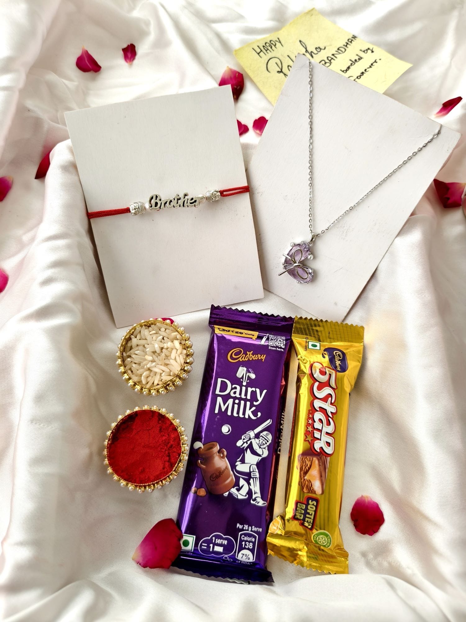 Handmade Rakhi Hamper with Silver Pendant & Chocolates