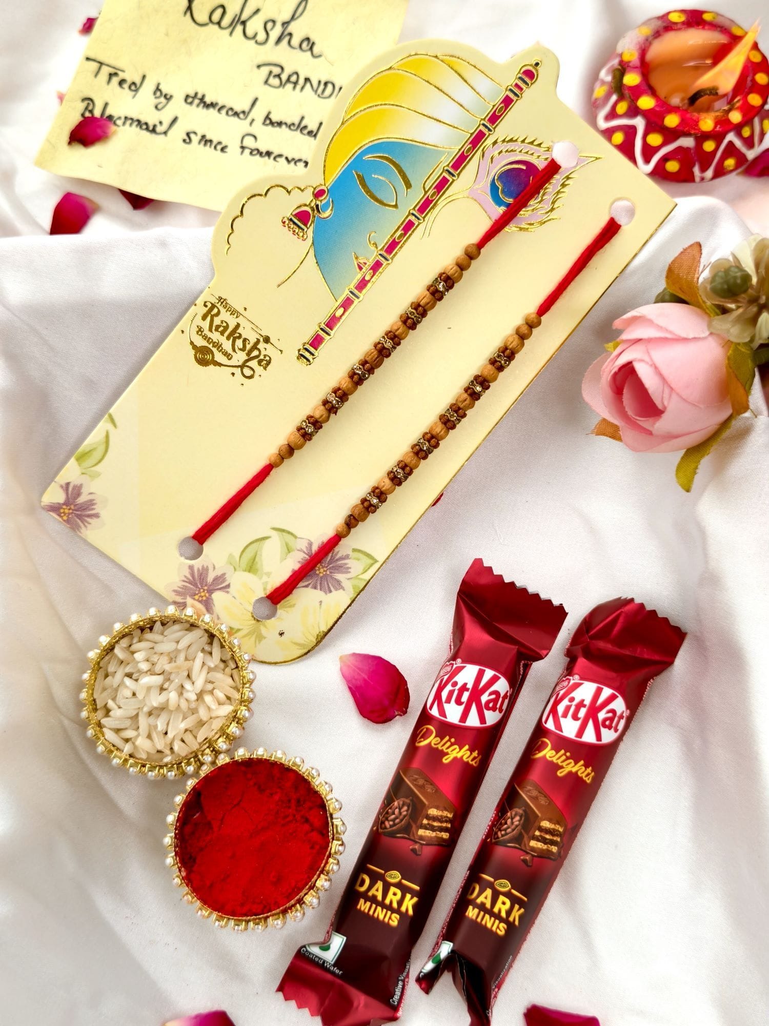 Beaded Rakhi Hamper with KitKat Chocolate Set