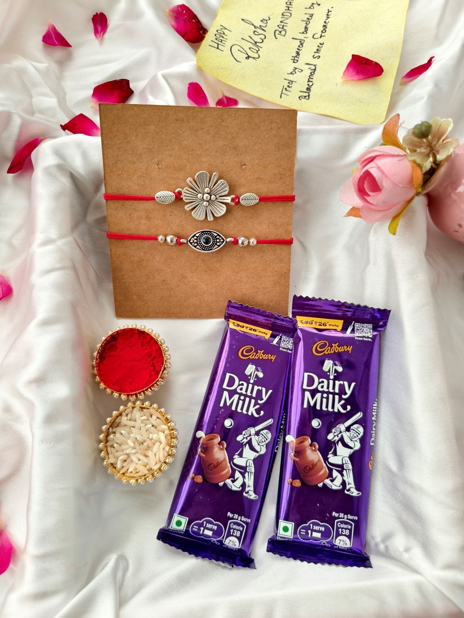 Silver Evil Eye Rakhi Hamper with Dairy Milk