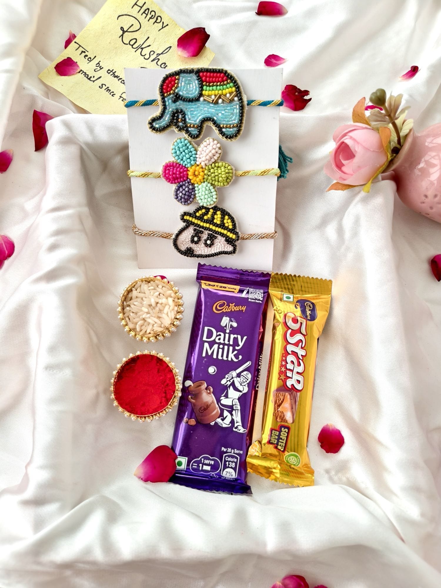 RAKHI HAMPER for Brother – Cute Rakhi With Chocolate & Roli Chawal Gift Set