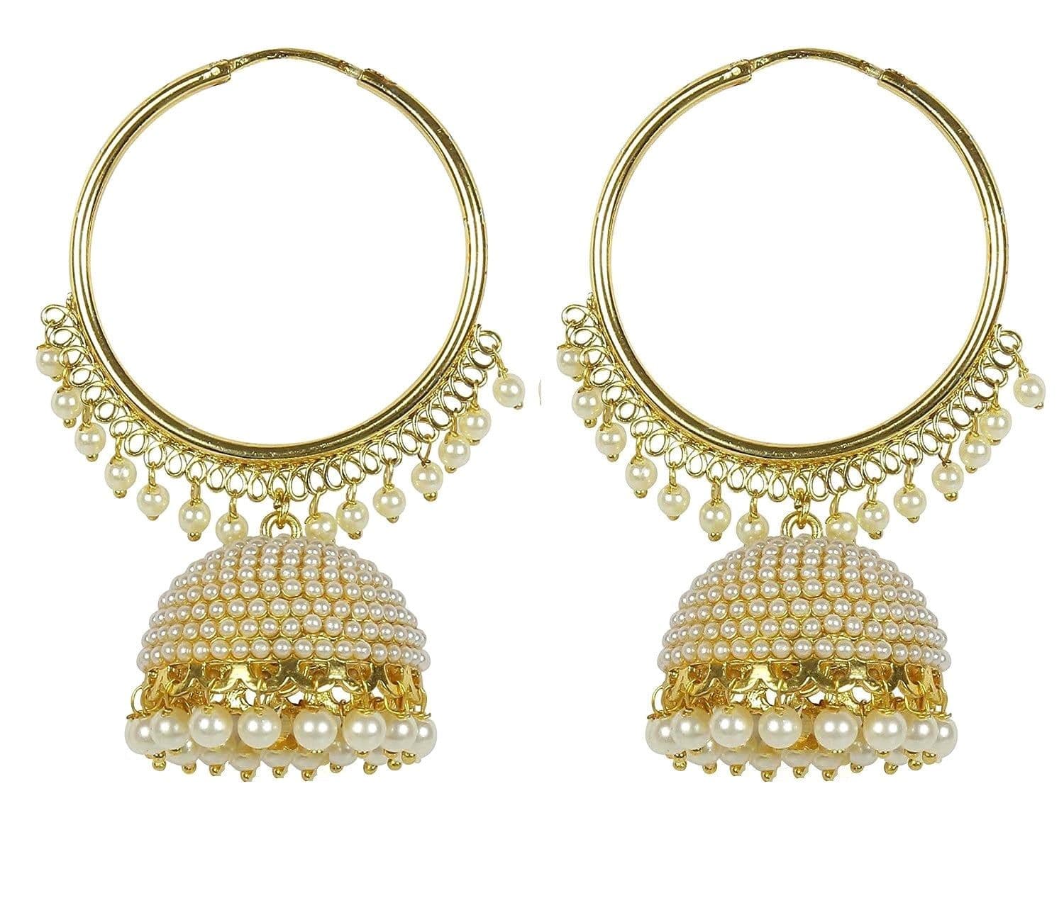 Gold Plated Pearl Hoop Jhumka Earrings for Traditional Aesthetic