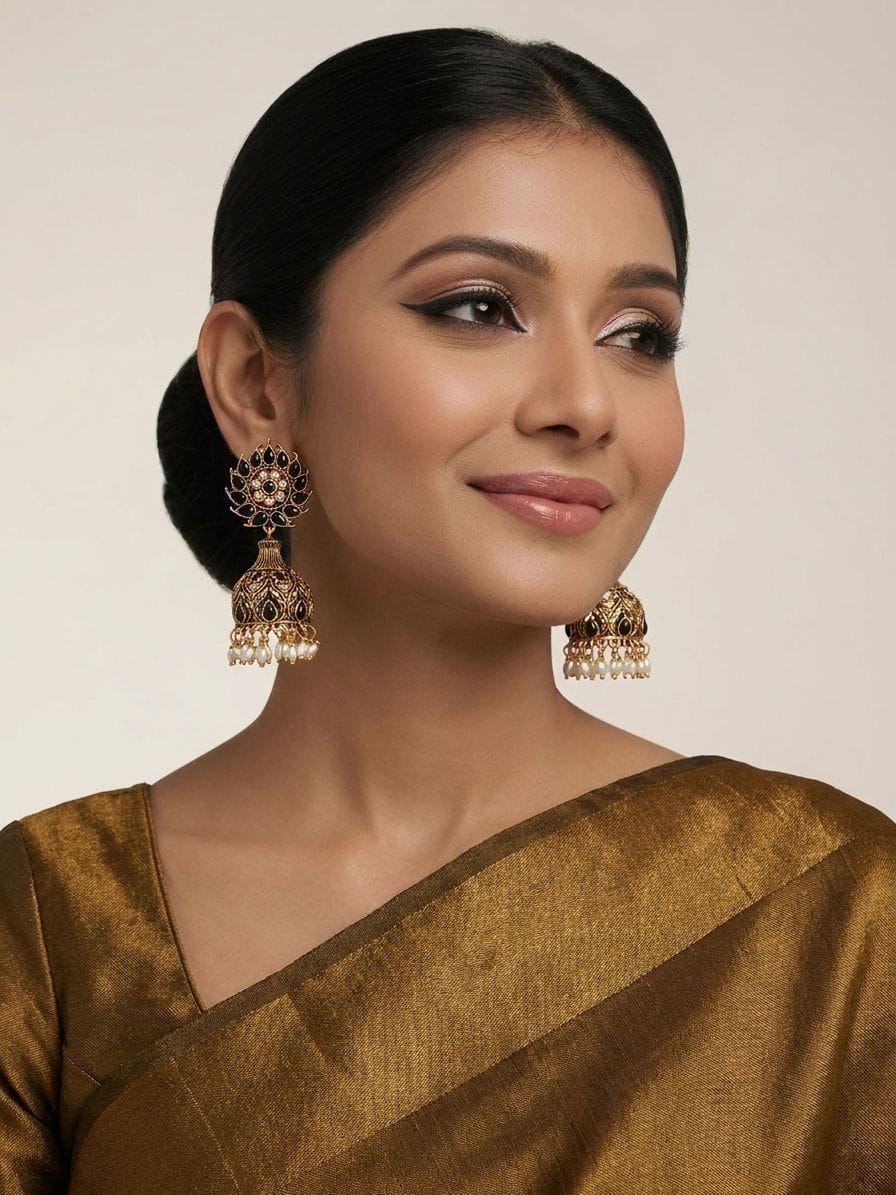 Handmade Beaded Oxidised Gold Jhumka Earrings for Women & Girls Ethnic Style