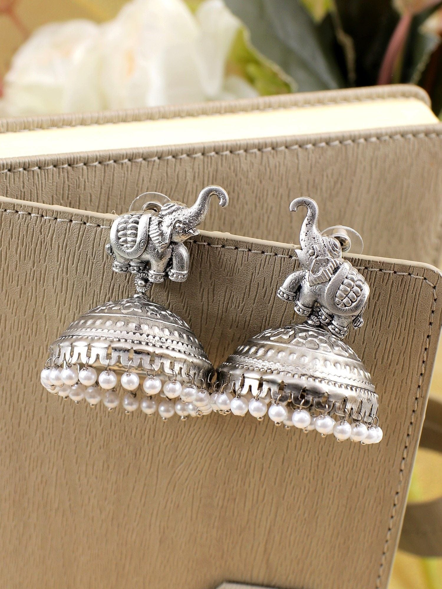 Elephant Whispers: Oxidised Silver Boho Jhumkas for Statement Looks