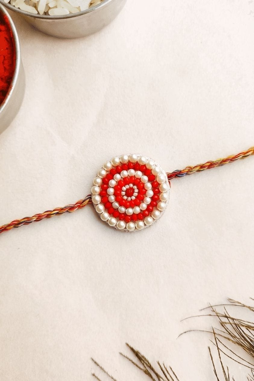 Celebrate Bond with Beaded Red-White Handmade Rakhi 2026 for Brother