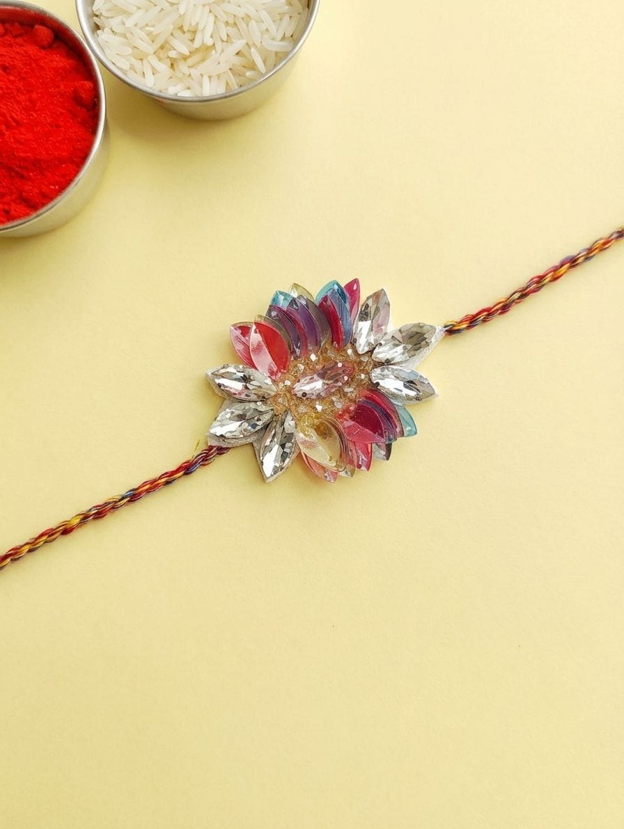 Multicolor Beaded Handmade Rakhi for Men - Exquisite Flower Design