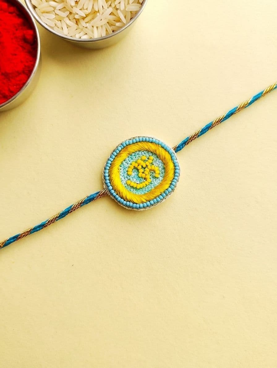 Sky-Blue OM Bhabhi-Bro Special Handmade Rakhi for 2026