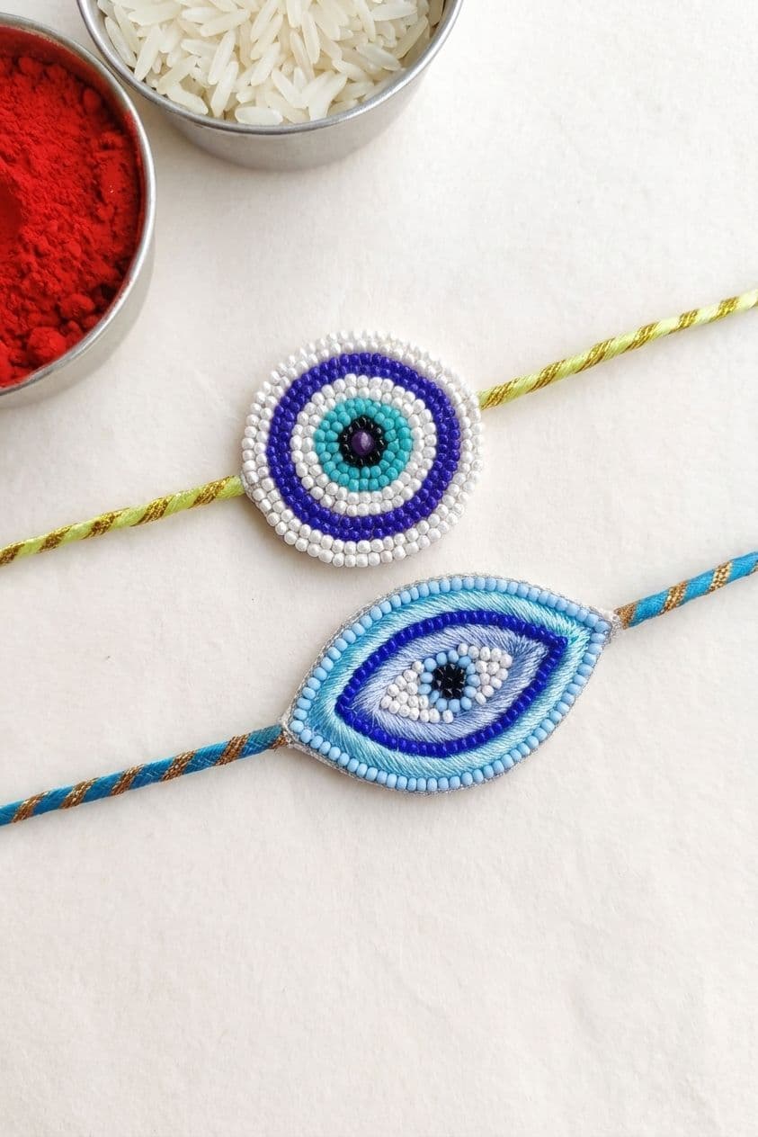 Stylish Coloupled Rakhis, Handmade for 2026 - Sky-Blue and Royal Blue