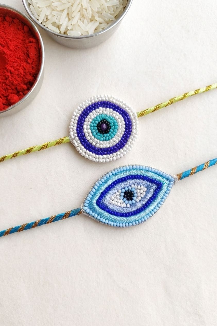 Stylish Coloupled Rakhis, Handmade for 2026 - Sky-Blue and Royal Blue