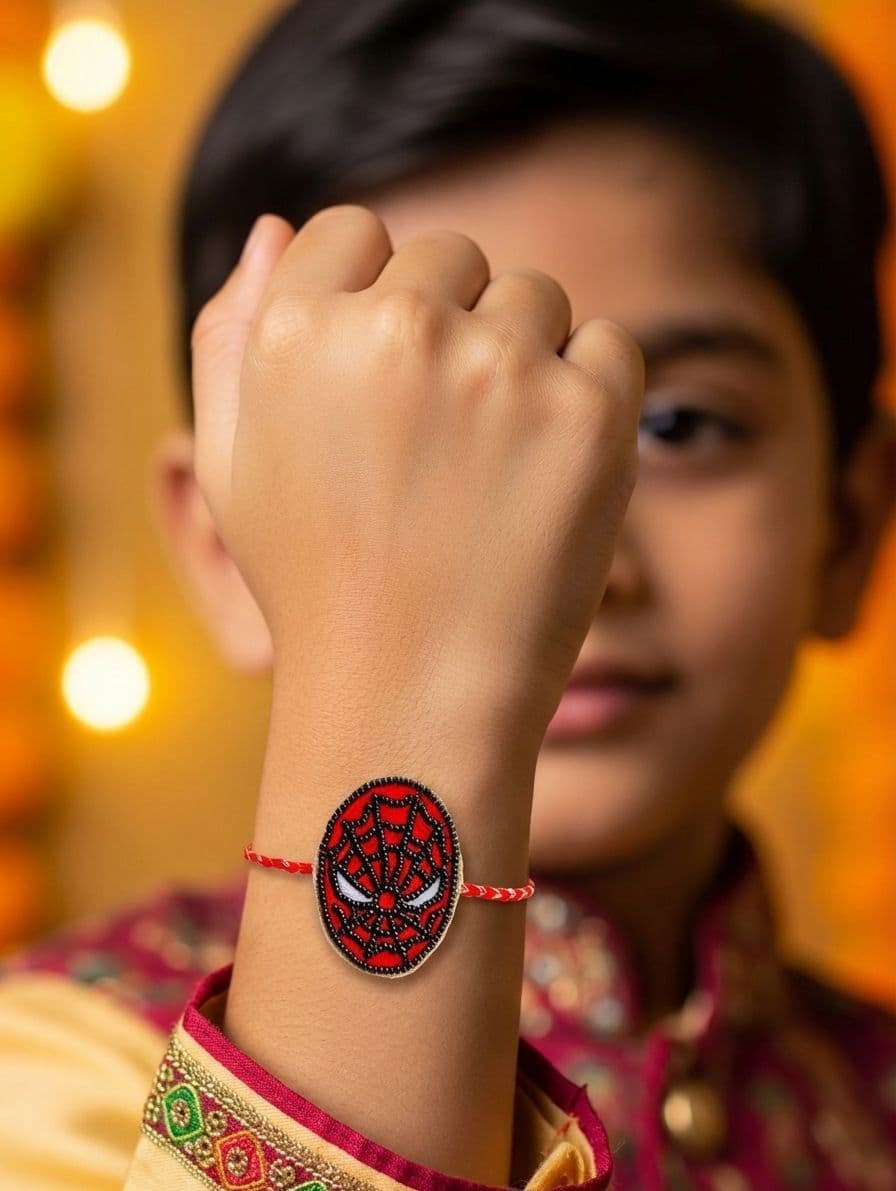 Brother's Delight Pink Beaded Spider-Man Captain America Rakhi for Kids