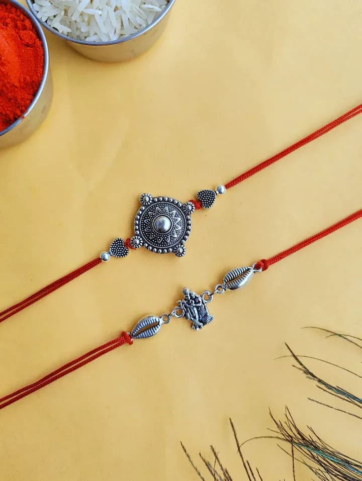 Silver Beaded Kundan Rakhi - Handcrafted For Online Purchase