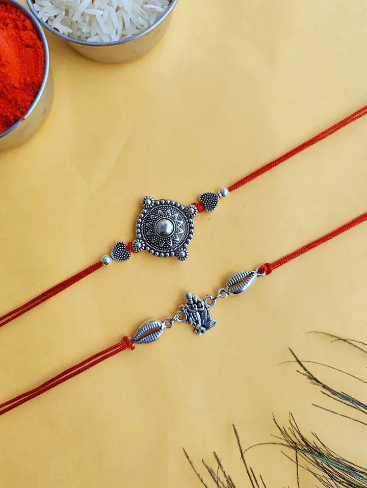 Silver Beaded Kundan Rakhi - Handcrafted For Online Purchase