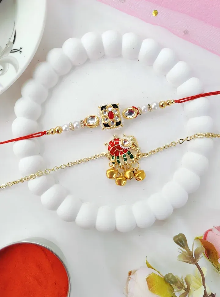 Elephant Kundan KaShmiri Rakhi Set for Bhaiya Bhabhi