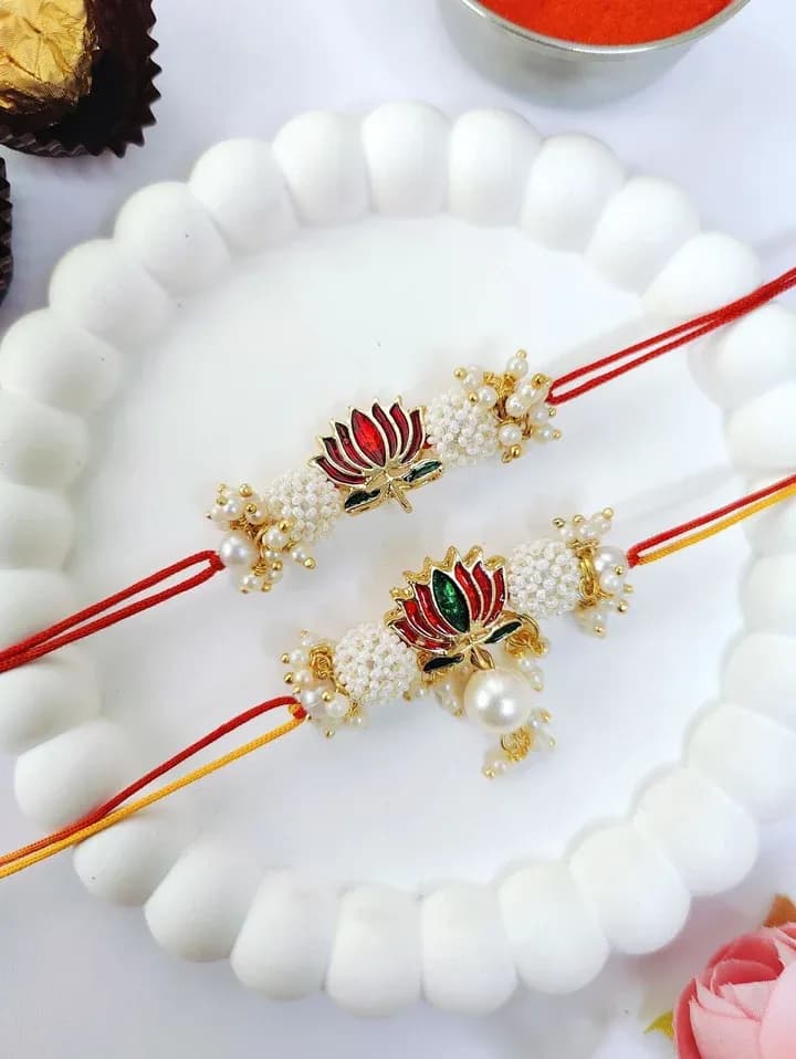 Meenakari LotuS Couple Rakhi for Bhaiya Bhabhi