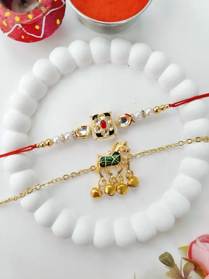 Kundan Studded KaShmiri Couple Rakhi Set
