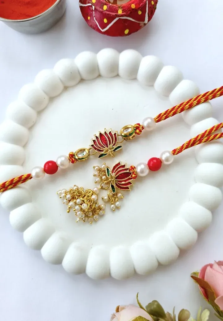 DeSigner LotuS Flower Lumba Rakhi Set for Bhaiya Bhabhi