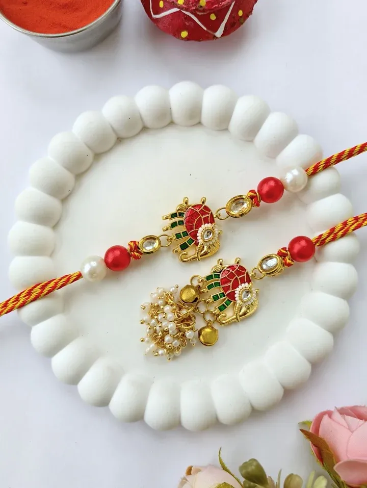 Elephant Motif Lumba & Rakhi Set for Bhai Bhabhi