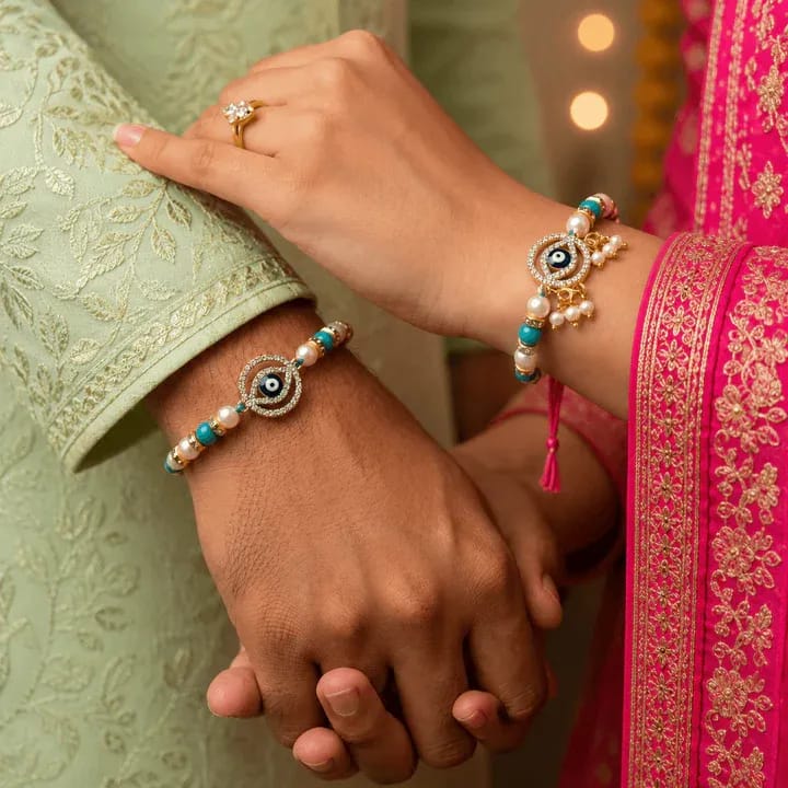 Blue Evil Eye Couple Rakhi for Bhaiya Bhabhi