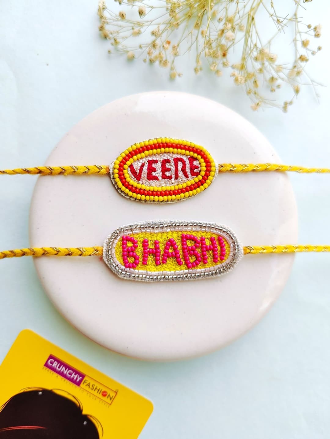Buy Handcrafted Beaded Kundan Rakhi in Pink and Yellow Online