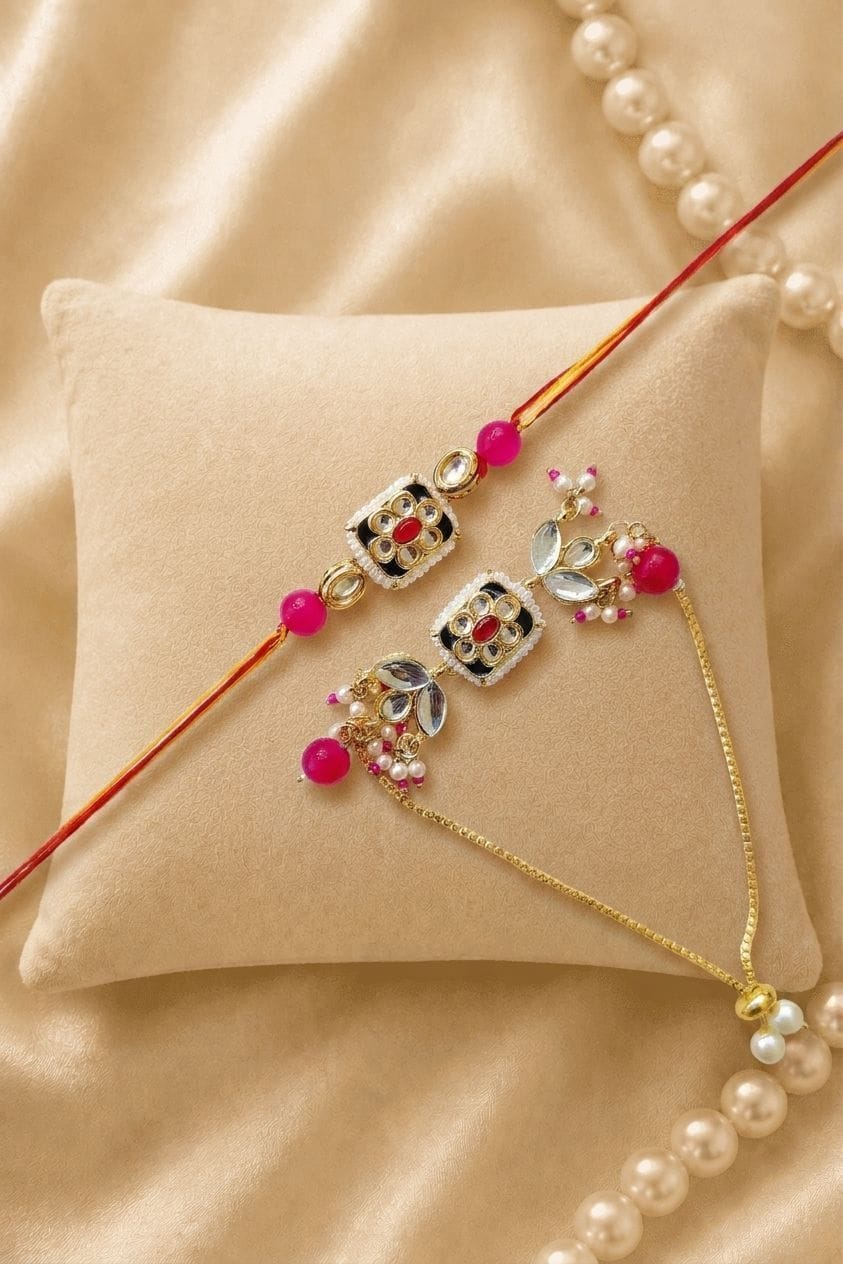 Graceful Bhaiya Bhabhi Rakhi: Handmade Kundan Pearl for the Royal Couple