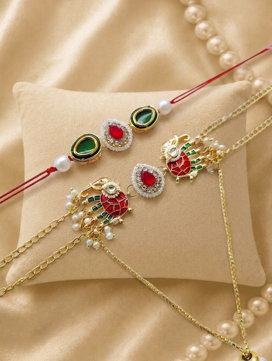 Bhaiya Bhabhi Lumba Rakhi - Kundan Design for Celebration