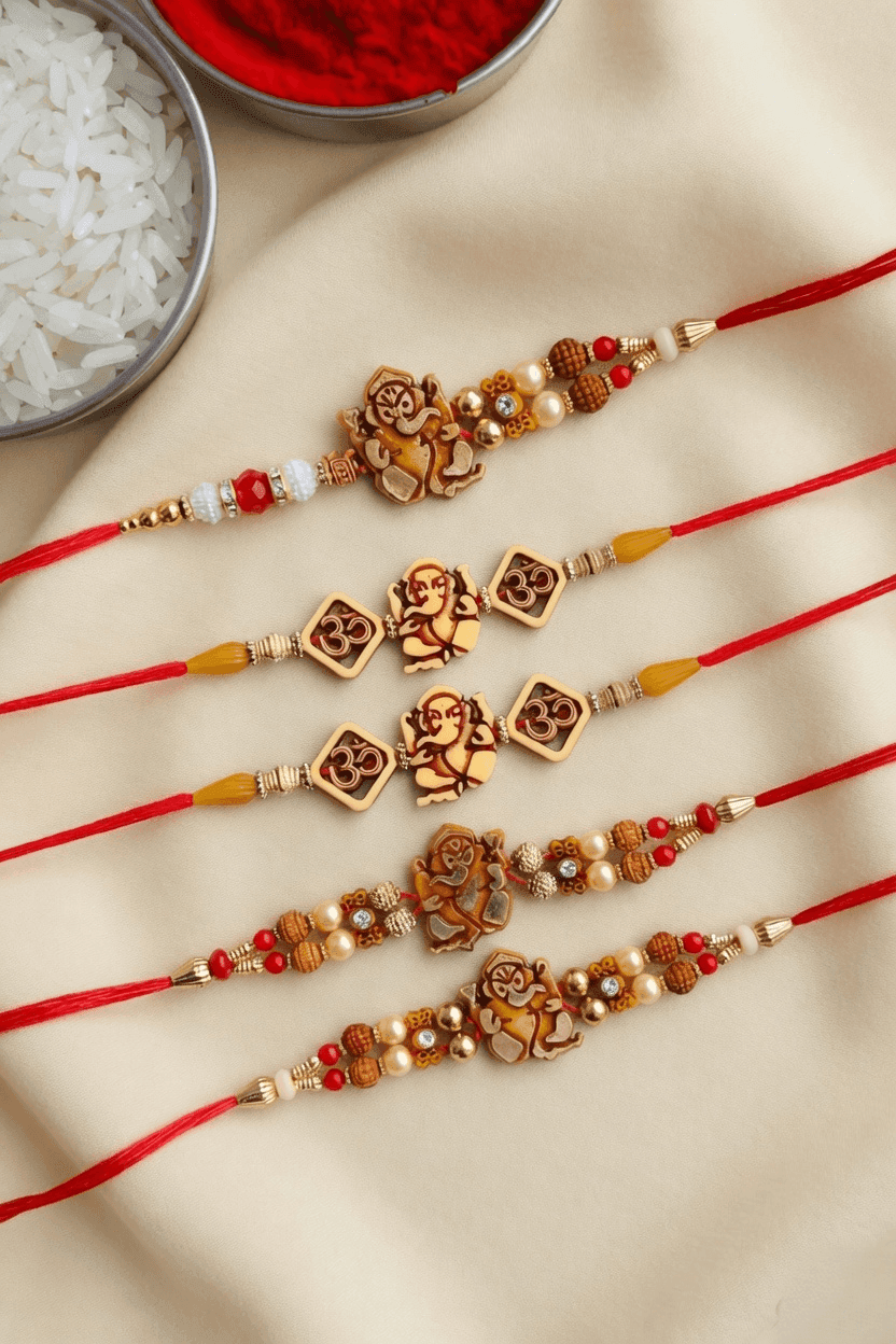 Alloy-Crystal-Fabric Rakhi Set: Multi-Colored Combo for Brother 2026
