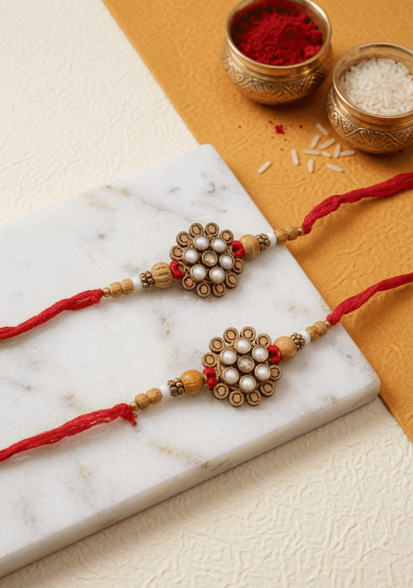 2026 Multi-Color Rakhi Combo Set for Brother - Alloy, Crystal & Fabric Made