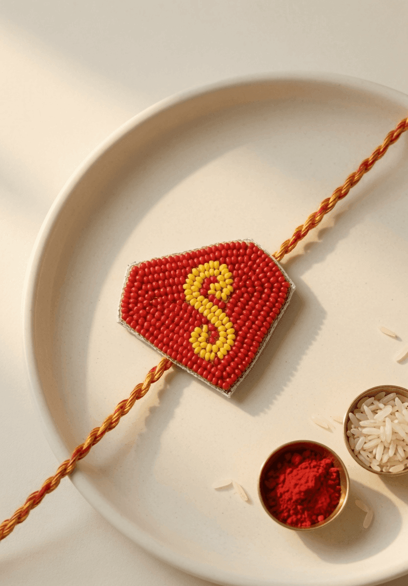 Adorable Spiderman-themed Handmade Beaded Rakhi for Kids - Red & White