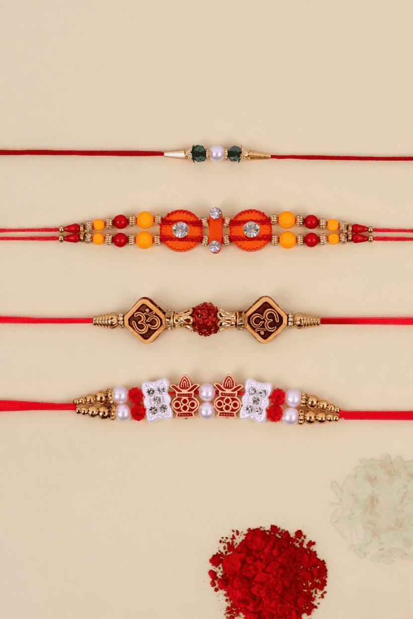 Rakhi Delight 2026: Multi-Color Rakhi Combo Set with Crystal Accents