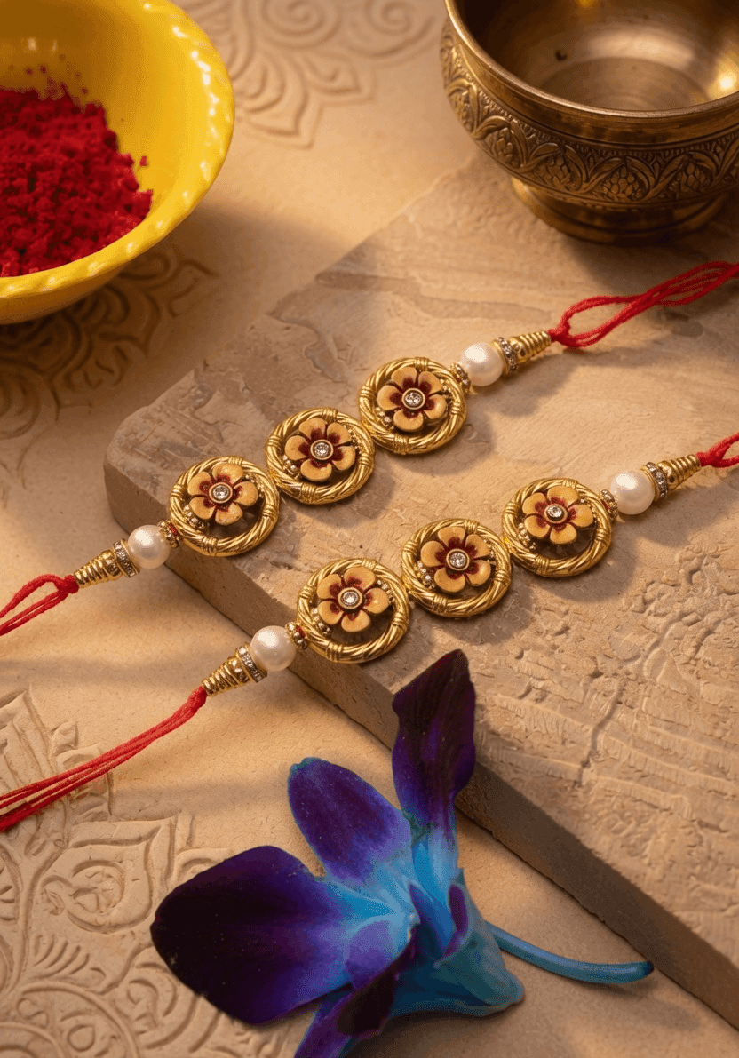 Dazzling Multi-Color Rakhi Combo Set 2026 - Alloy, Crystal, Fabric Blend