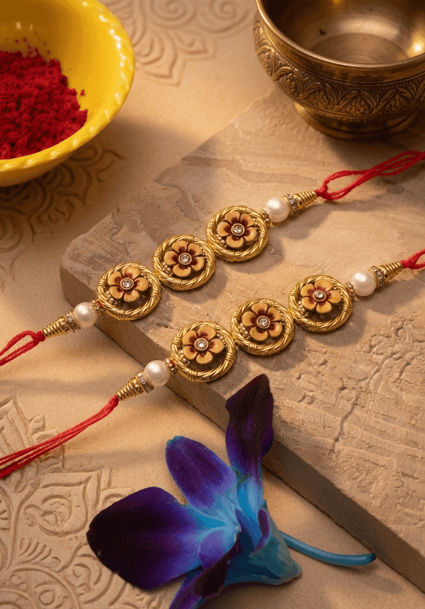 Dazzling Multi-Color Rakhi Combo Set 2026 - Alloy, Crystal, Fabric Blend