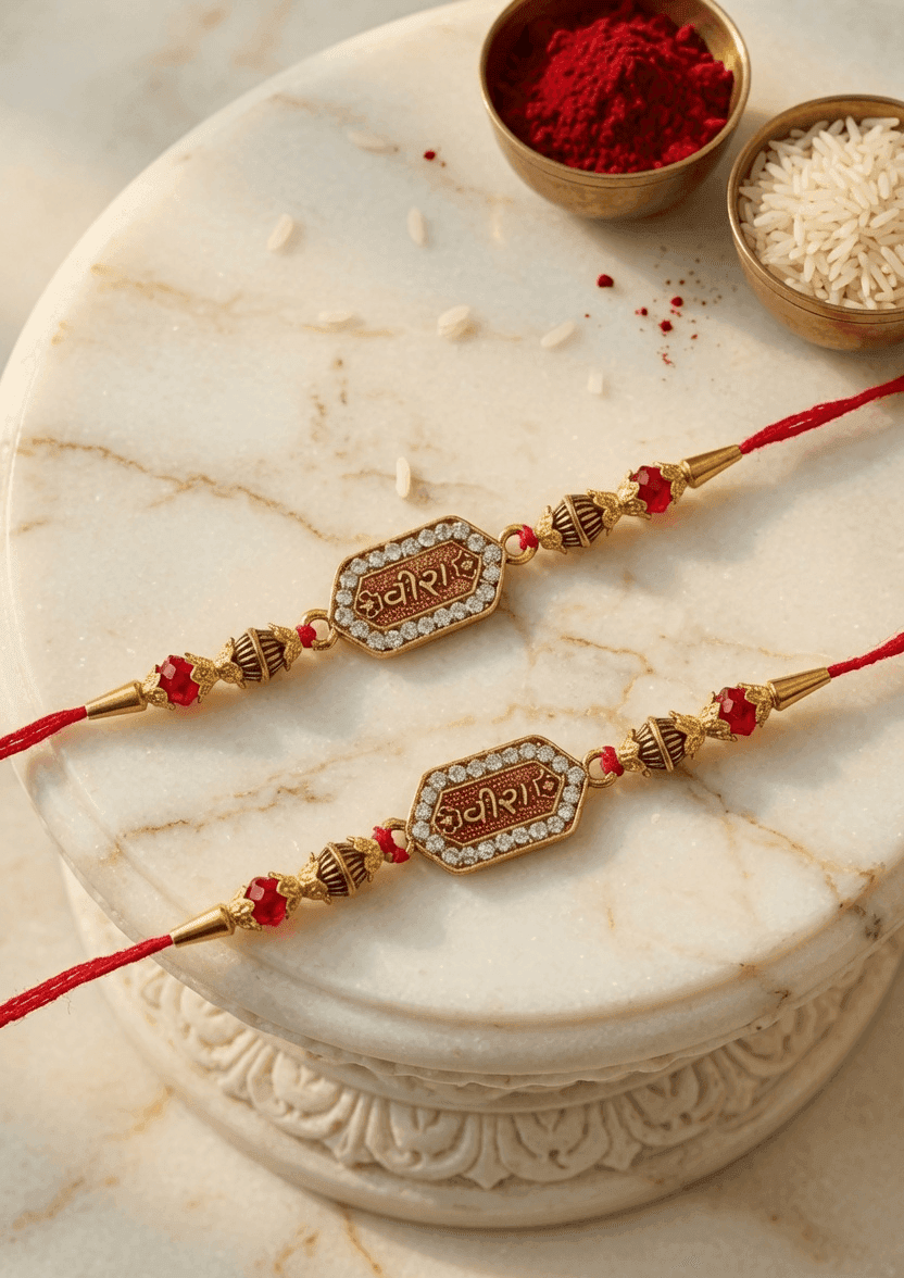 Multicolor Rakhi Set - Alloy, Crystal, Fabric Rakhi for Brothers & Couples