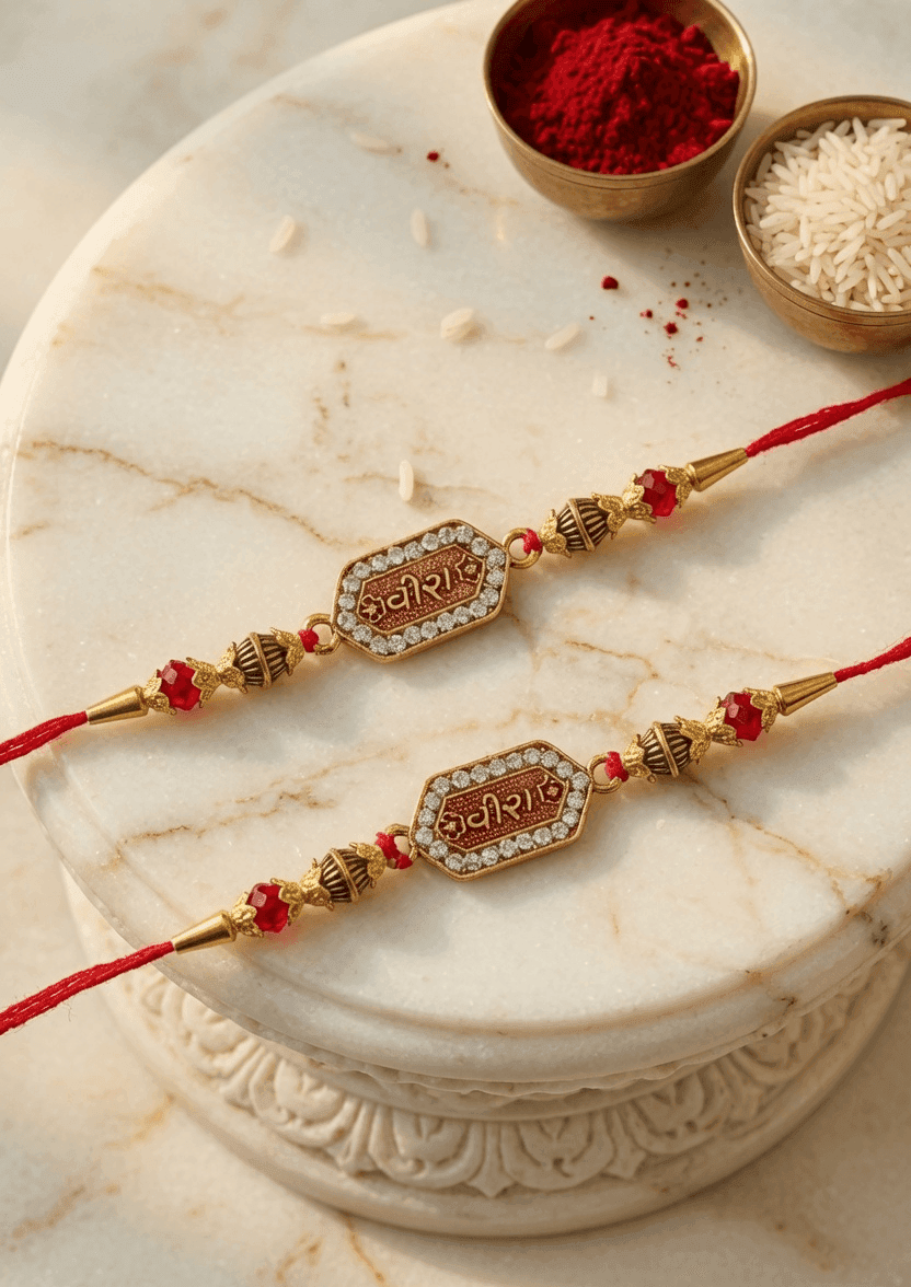Multicolor Rakhi Set - Alloy, Crystal, Fabric Rakhi for Brothers & Couples