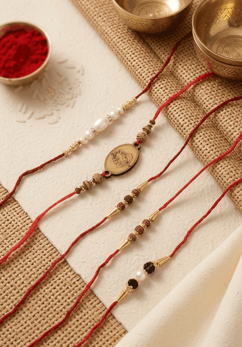 Festive Multi-Color Alloy Crystal Fabric Rakhi Set for Brother