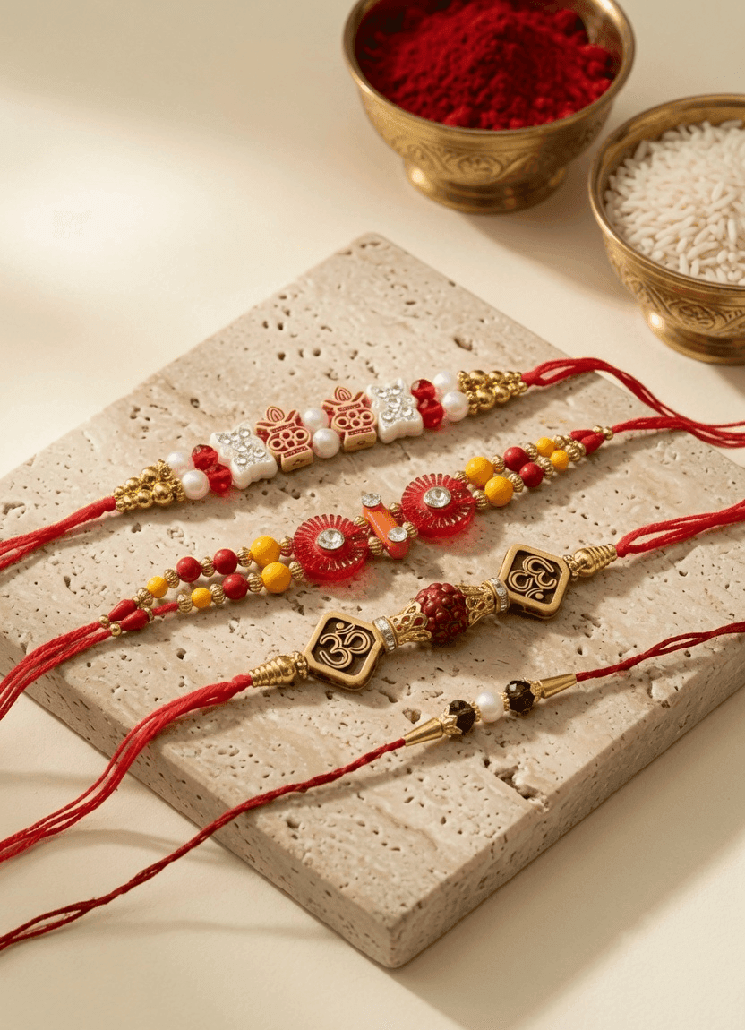 Rakhi Delight 2026: Multi-Color Rakhi Combo Set with Crystal Accents