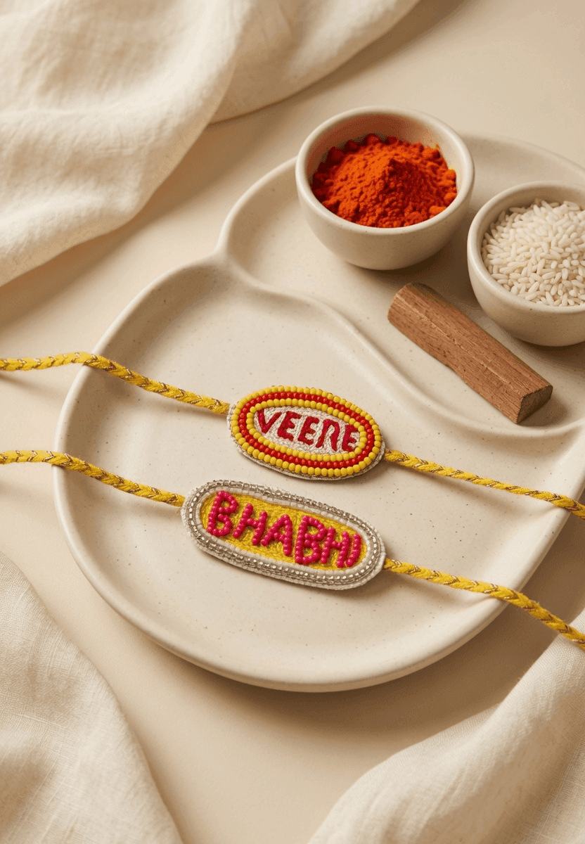 Buy Handcrafted Beaded Kundan Rakhi in Pink and Yellow Online