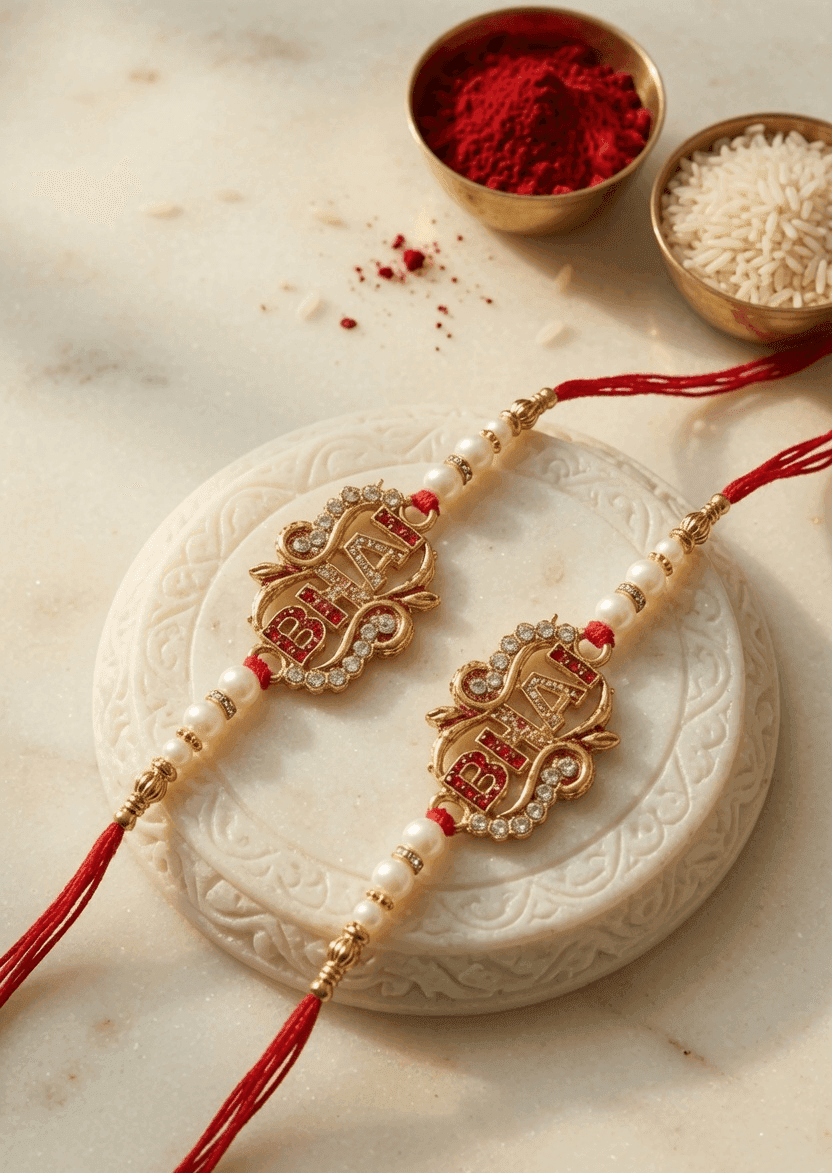 Multi-Color Fabric-Embellished Rakhi Set for Brothers 2026: Alloy, Crystal