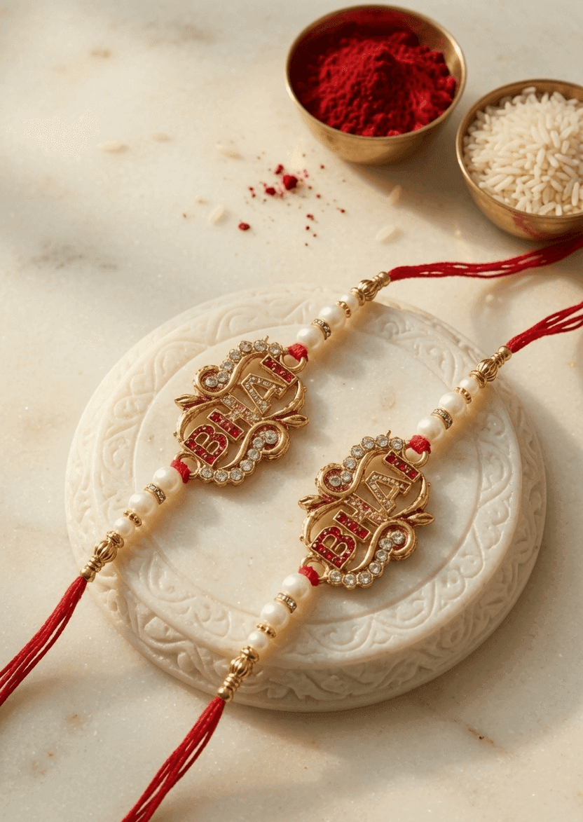 Multi-Color Fabric-Embellished Rakhi Set for Brothers 2026: Alloy, Crystal