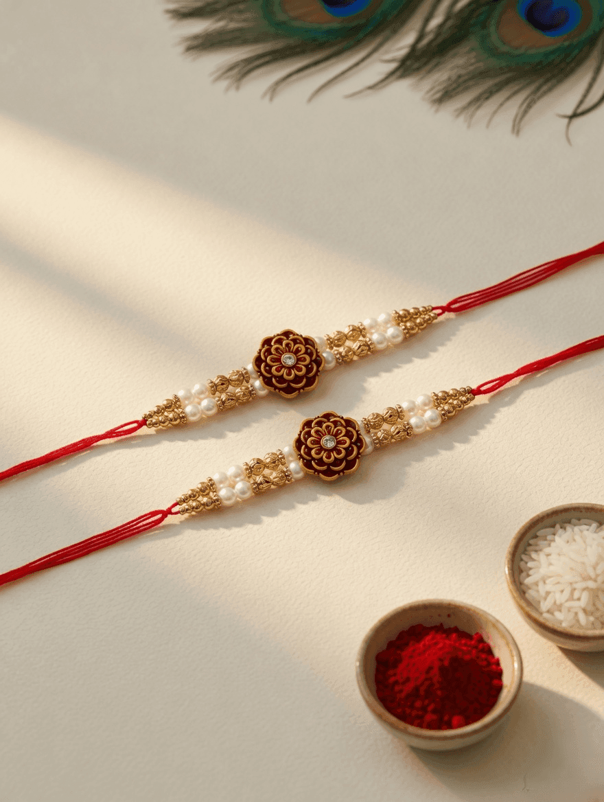 Rakhi 2026 Multicolor Alloy, Crystal & Fabric Combo Gift Set