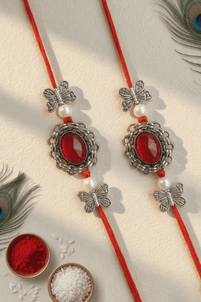Crystal Clad Multicolor Rakhi Set, Perfect Gift for Brother in 2026