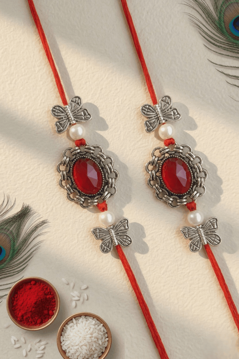 Crystal Clad Multicolor Rakhi Set, Perfect Gift for Brother in 2026
