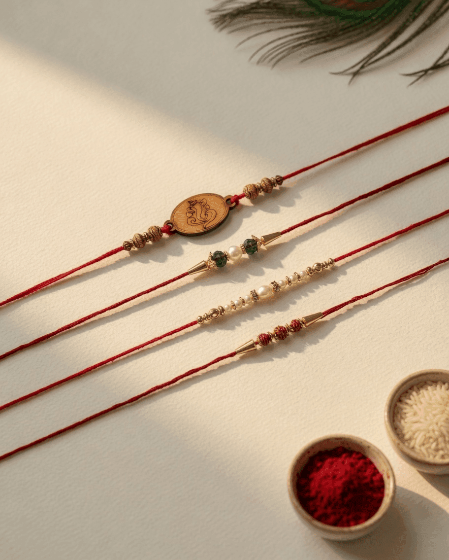 Festive Multi-Color Alloy Crystal Fabric Rakhi Set for Brother