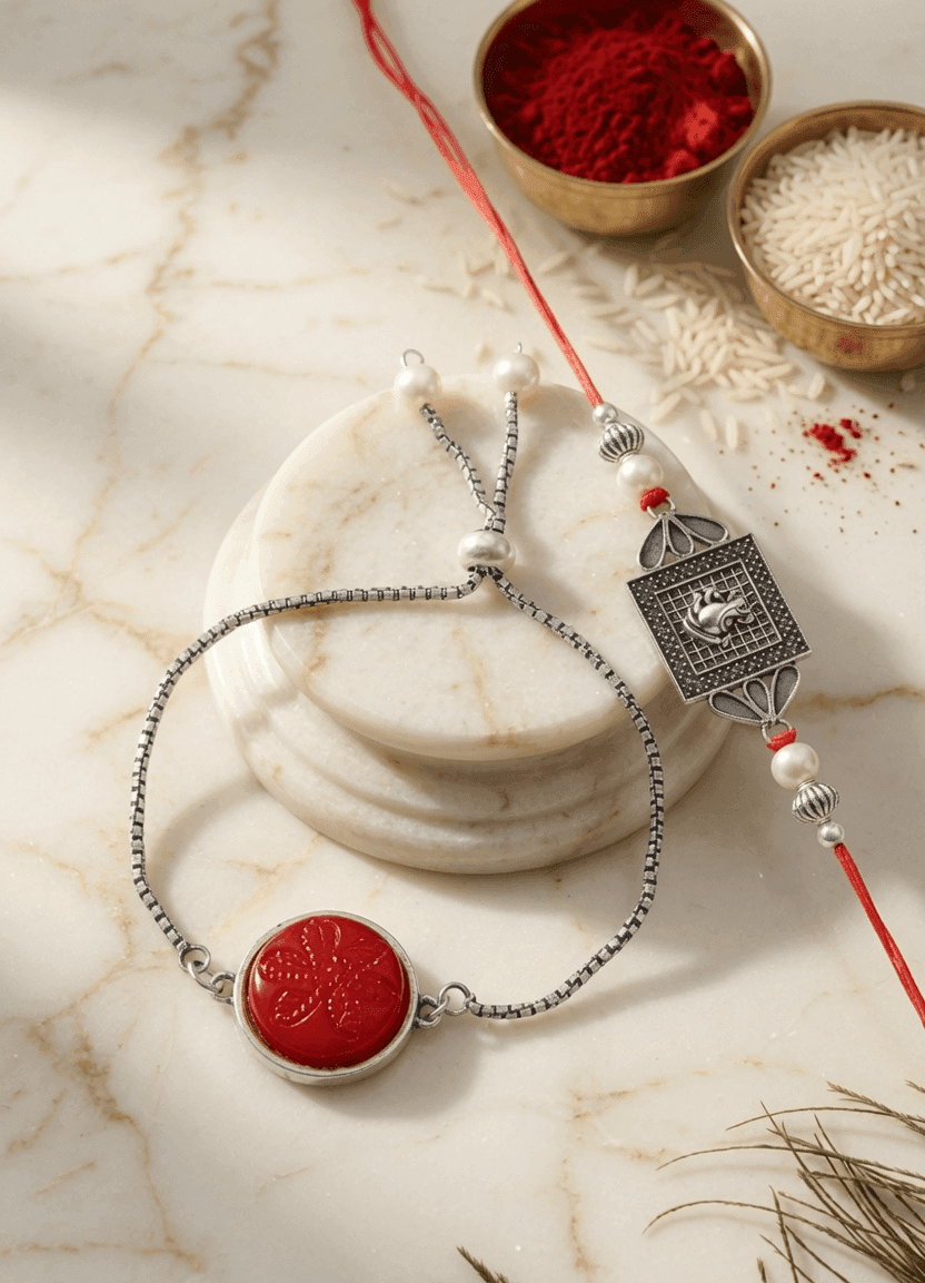 Silver Brass Bhaiya Bhabhi Dazzle - Unsurpassed Rakhi Set for Brother 2026