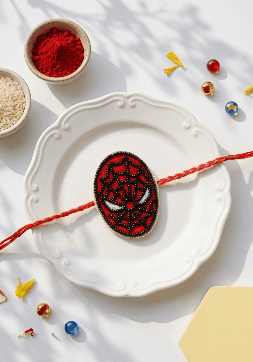 Handcrafted Red Beaded Spiderman Rakhi - Uniquely Designed for Kids