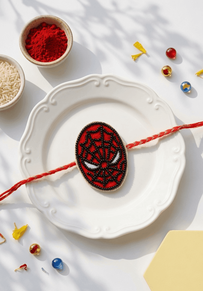 Handcrafted Red Beaded Spiderman Rakhi - Uniquely Designed for Kids