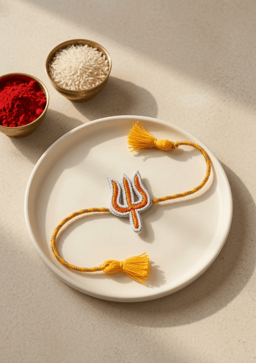 Handcrafted Silver Shiva Trishul Rakhi, Symbol of Love, Alloy Material