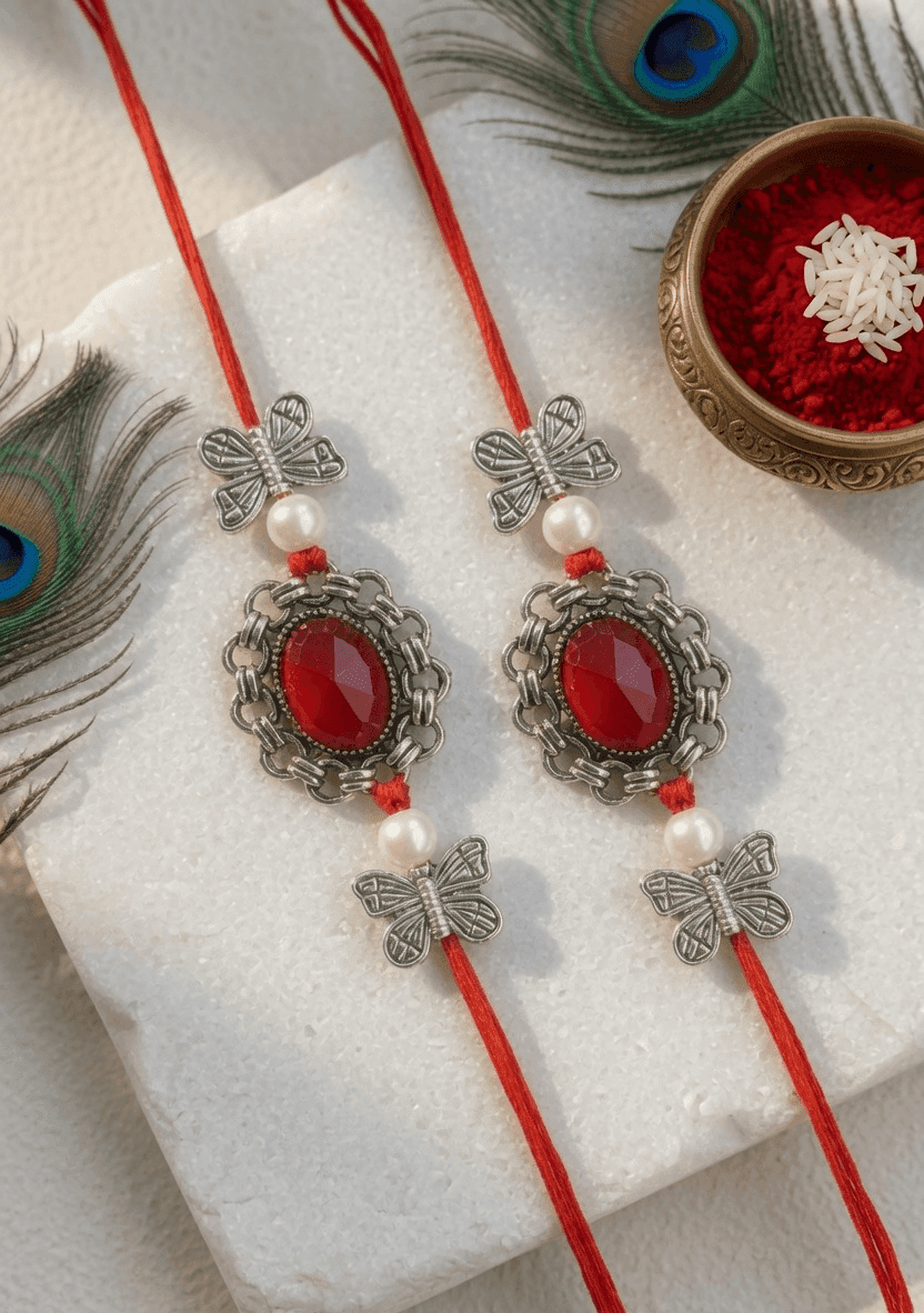 Crystal Clad Multicolor Rakhi Set, Perfect Gift for Brother in 2026